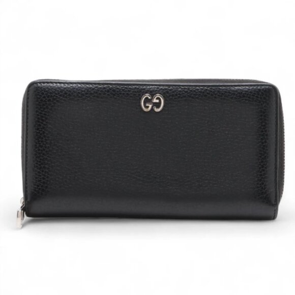 Gucci GG Logo Leather Zip Round Wallet Black - Picture 1 of 8
